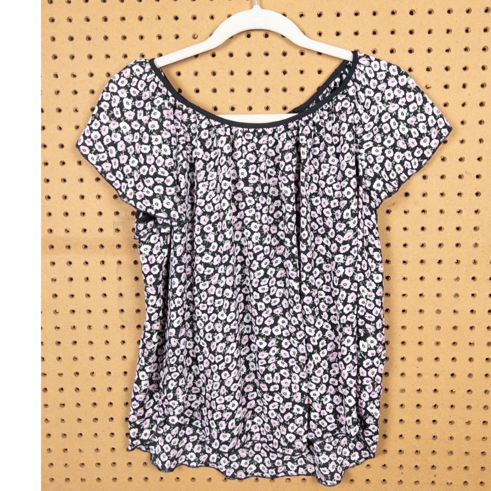 Philosophy Republic Clothing Womens Floral Flutter Sleeve Blouse Black Pink S